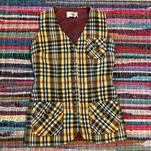 Belt Back Plaid 3 Pocket Wool Blend Vest